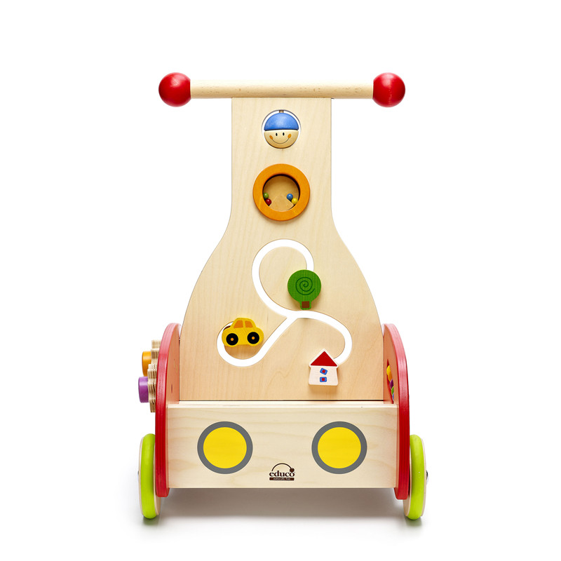 Hape Wonder Walker Push And Pull Toy | Award Winning Wooden Toddler Walking Activity Center, Rolling Baby Walker Toy, Red/Natural