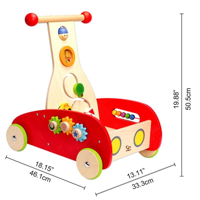 Hape Wonder Walker Push And Pull Toy | Award Winning Wooden Toddler Walking Activity Center, Rolling Baby Walker Toy, Red/Natural