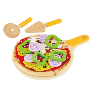 Hape Homemade Pizza Kitchen Playset | Mix And Match Pretend Play Food Toy, Wooden Kitchen Pizza Set with Base, Toppings And Serving Accessories
