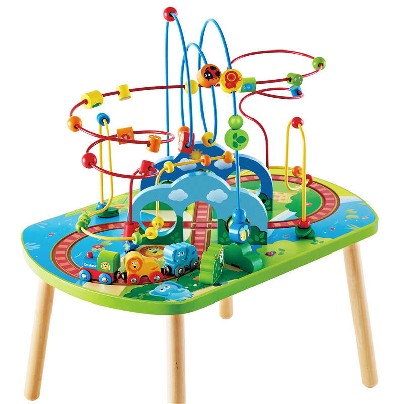 Hape Jungle Adventure Railway Table | Kids Bead Maze Puzzle Table with Accessories, African Scene Graphics, Child Sized Table for Individual And Group Play