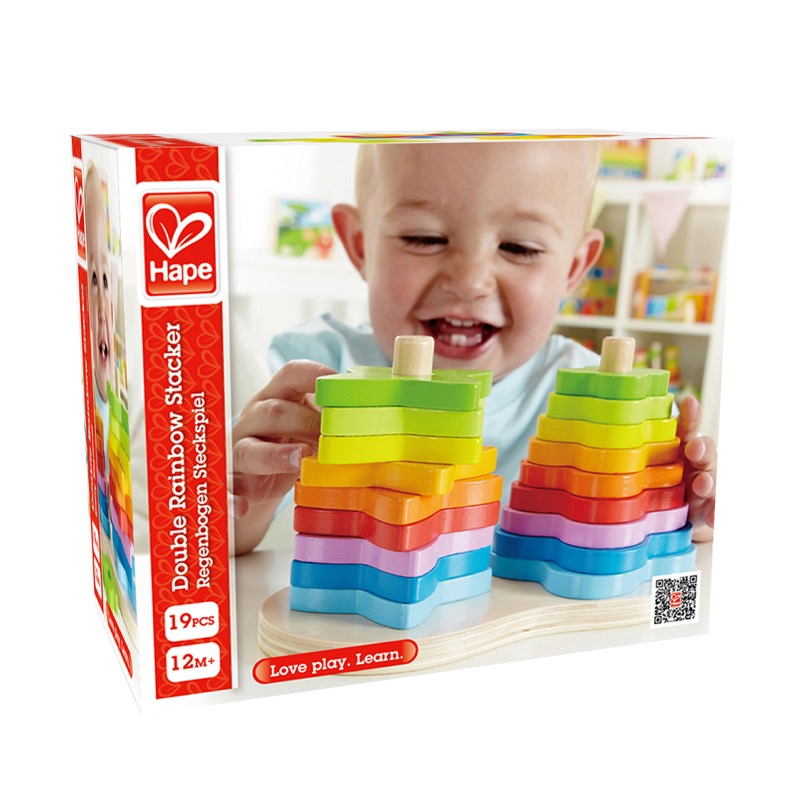Hape Double Rainbow Stacker | Wooden Stacking & Sorting Block Building Toy For Kids