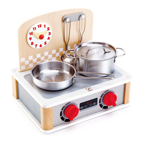 Hape 2-in-1 Kitchen & Grill Set | Pretend Play Realistic Role Play Cooking Toy Playset For Kids