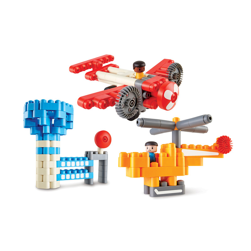 Hape PolyM City Airport | 142 Piece Building Brick Airport Toy Set with Figurines & Accessories