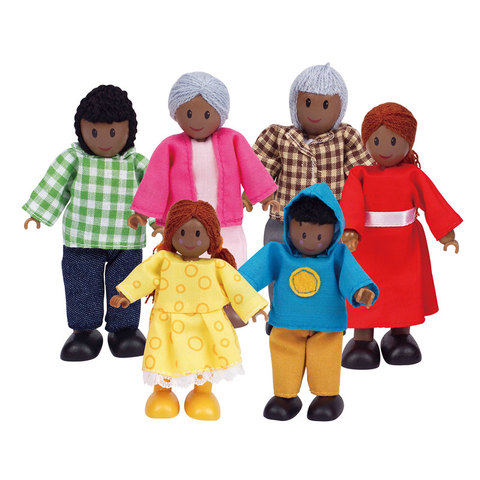 Hape Happy Family Dollhouse Set | Award Winning Doll Family Set, Unique Accessory for Kid’s Wooden Dolls House, Imaginative Play Toy, 6 African American Family Figures