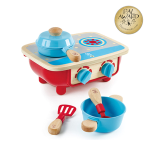 Hape Toddler Kitchen Set | Wooden 6 Piece Cooking Set, Pretend Kitchen Playset With Toy Stove, Frying Pan, Spoon, Spatula 